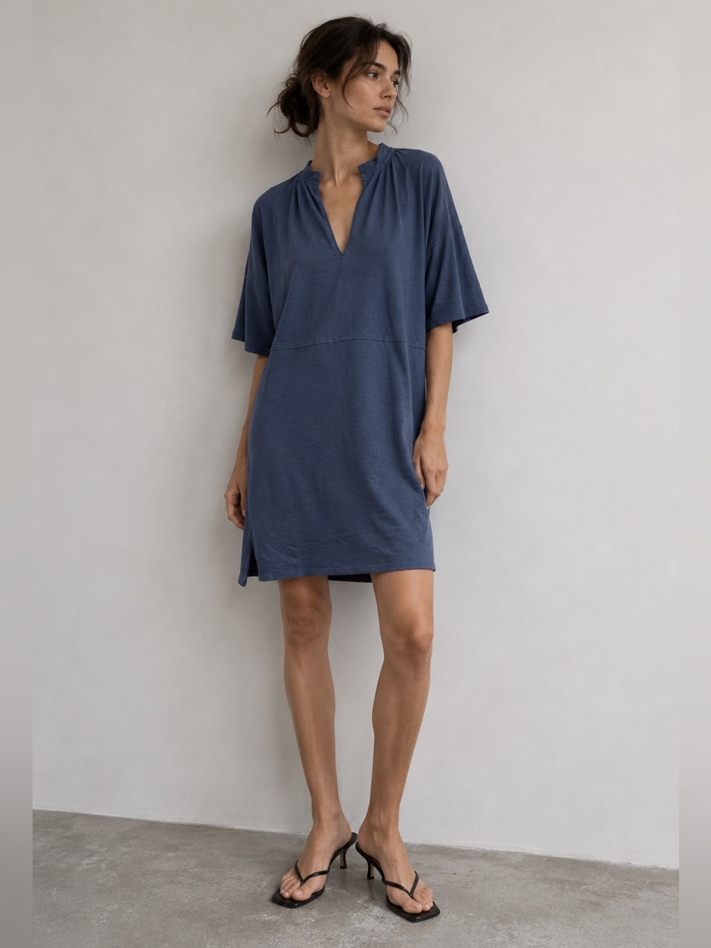 Wrap London Hemp Cotton Blue Midi Dress - Size US 6 / UK 10